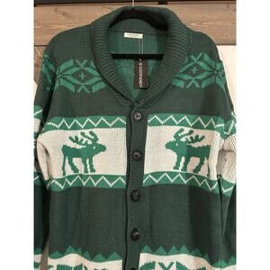 COOFANDY Men’s Christmas Cardigan Sweater Reindeer Snowflake Button Medium NWT